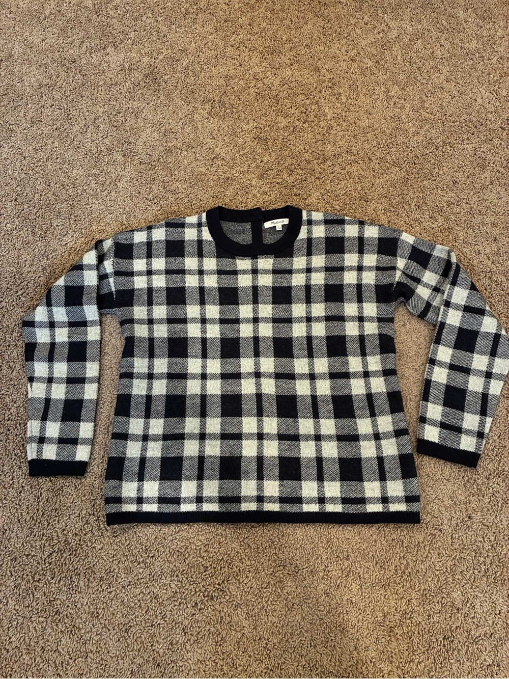 Madewell Plaid Crewneck Sweater Button Up Back